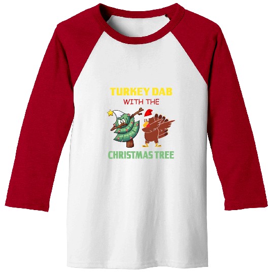 Funny Dabbing Turkey Thanksgiving Christmas Tree Baseball Tees
