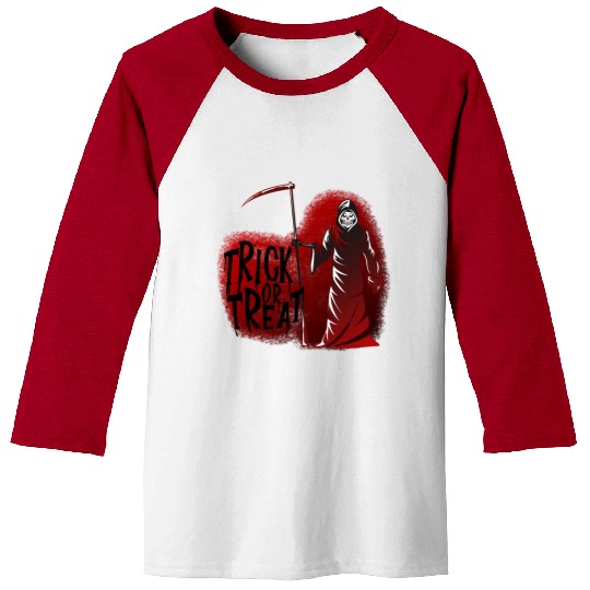Grim Reaper Trick or Treat Baseball Tees