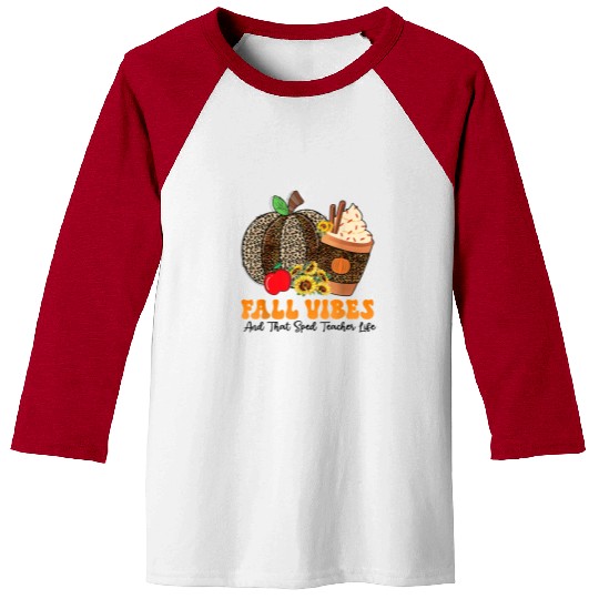 Groovy Fall Vibes Teacher Life Pumpkin Baseball Tees