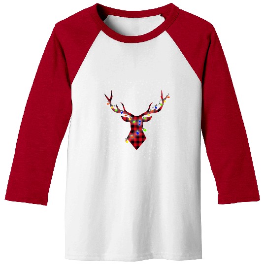 Buffalo Plaid Reindeer Deer Funny Christmas Pajama Baseball Tees