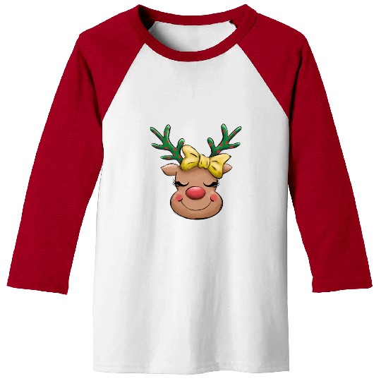 Cute Reindeer Red Nose Christmas Holiday Baseball Tees