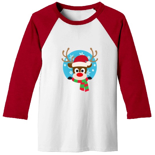 Cute Rudolph Red-Nosed Reindeer Christmas Design Baseball Tees