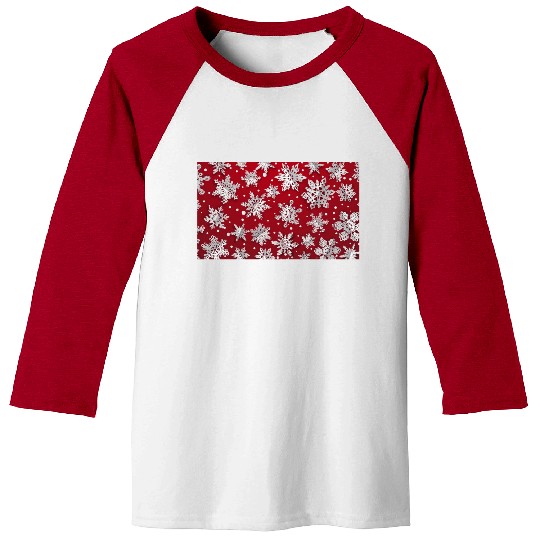 Modern Snowflakes Pattern Red Baseball Tees