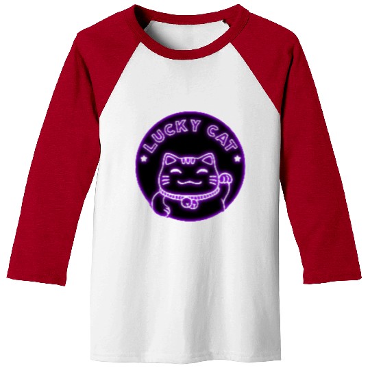 Purple neon lucky cat Baseball Tees