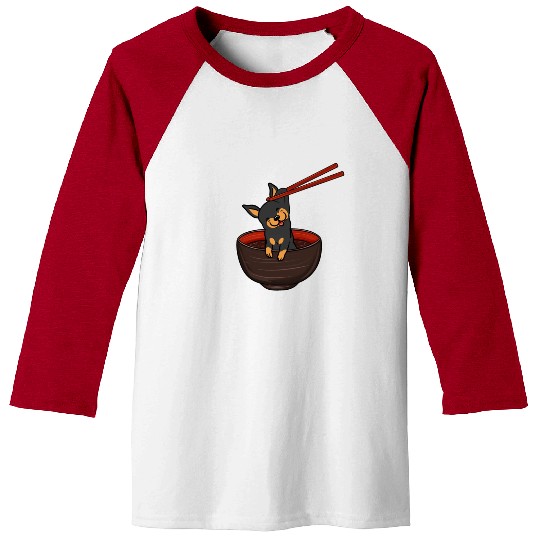 Miniature Pinscher Dipping Noodles Baseball Tees