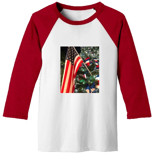 Patriotic Christmas US Flag In Christmas Tree Baseball Tees