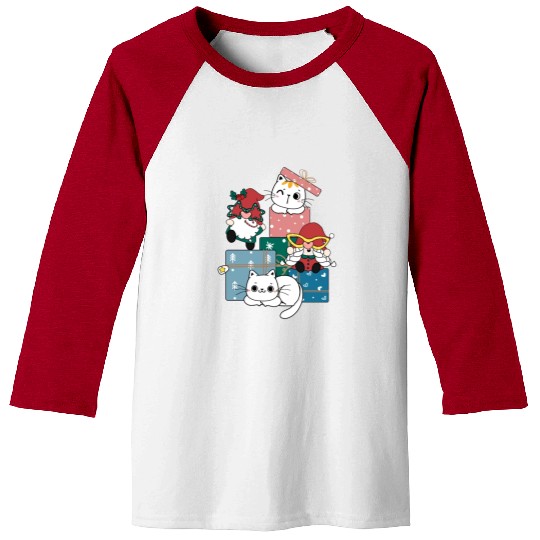 cute gnome and kitty cats on present gift box Baseball Tees