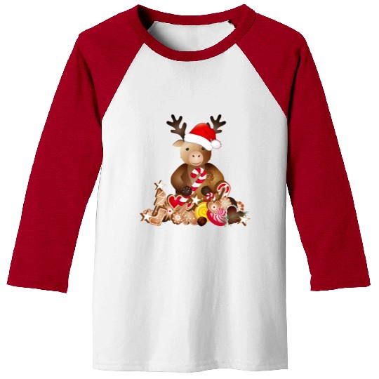 cute reindeer for christmas with santa hat Baseball Tees