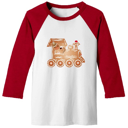 Gingerbread man as a train driver on the train Baseball Tees