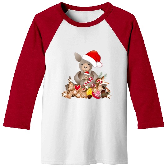 cute kangaroo for christmas with santa hat Baseball Tees