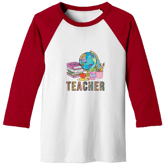 Cute Teacher Leopard Print Globe First Day of Baseball Tees