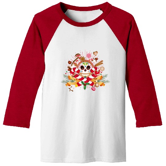 Gingerbread man Sugar Skull decor for Christmas Baseball Tees