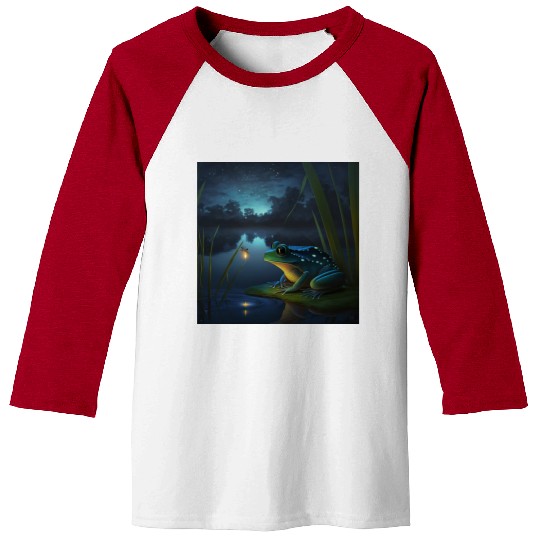 Frog and Firefly Friends on the Pond at Night Baseball Tees