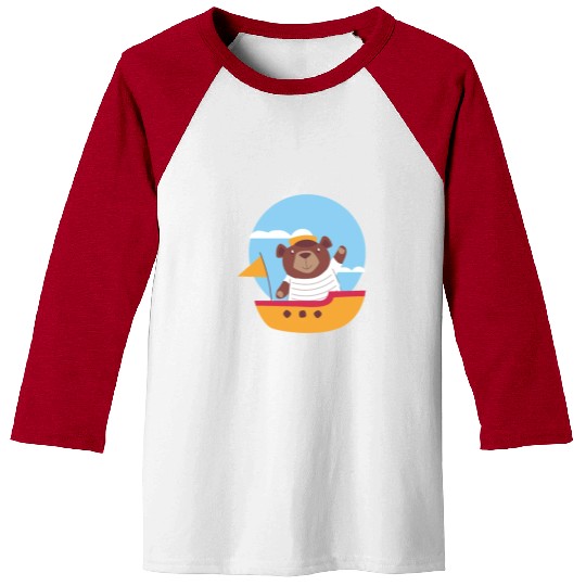 kawaii cute brown baby bear sailing on a boat Baseball Tees