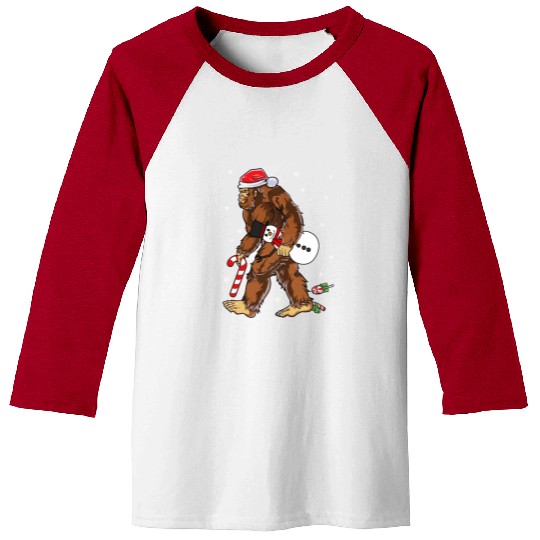 Bigfoot Christmas Funny Winter Boys Men Sasquatch Baseball Tees