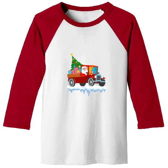 Red jeep pine tree Funny Merry Christmas family Baseball Tees