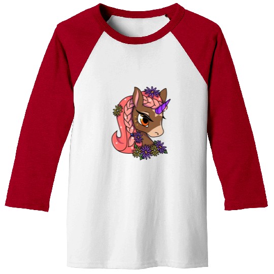 Cute Unicorn Motif Children Girl Baseball Tees