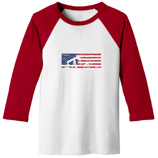 US American Flag Oilfield Oil Field Rig Refinery W Baseball Tees