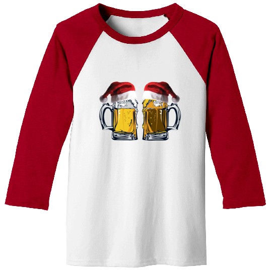Festive Beer Mugs with Santa Hats Baseball Tees