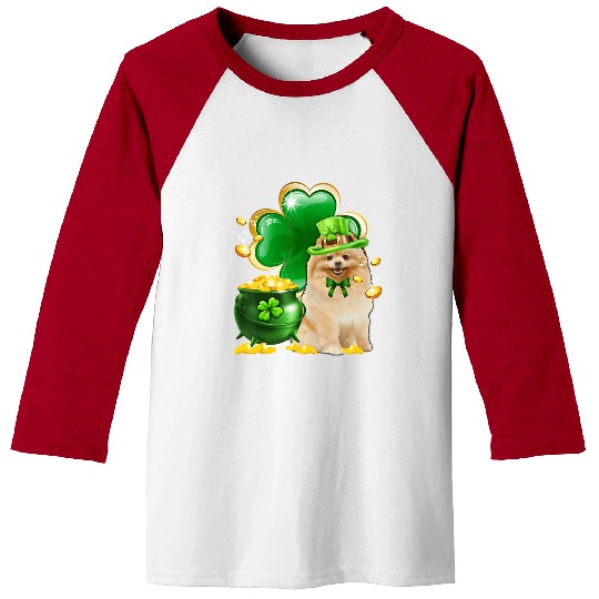 Pomeranian Dog Shamrock St Patricks Day Baseball Tees