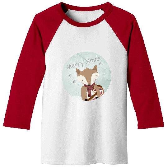 cute fox for Christmas with candy cane Baseball Tees