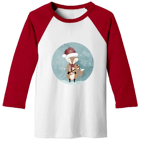 cute fox for Christmas with candy cane Baseball Tees