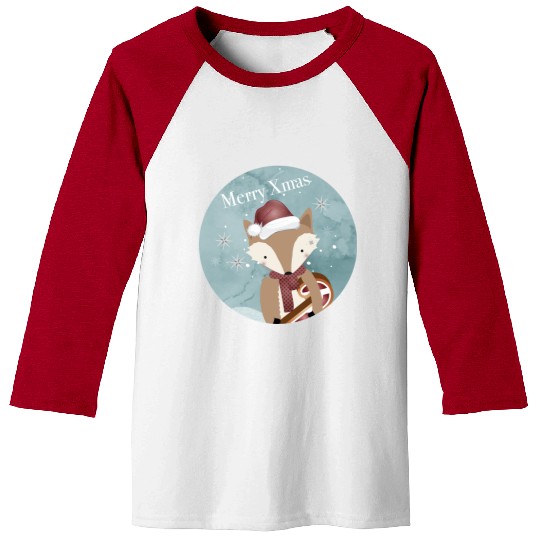 cute fox for Christmas with Santa hat Baseball Tees