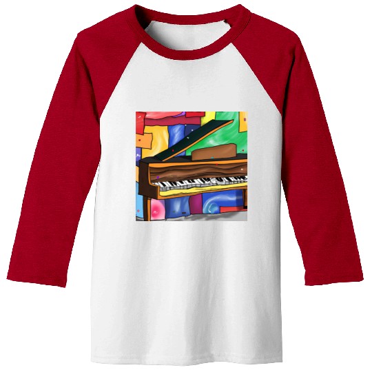 A beautiful piano in front of a colorful art Baseball Tees