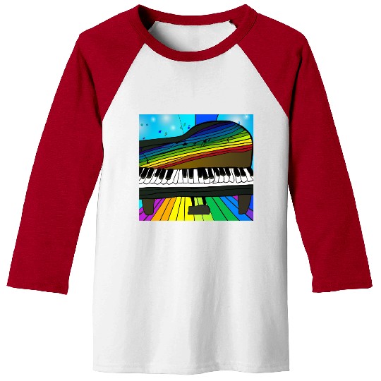 piano in front of a colorful rainbow Baseball Tees