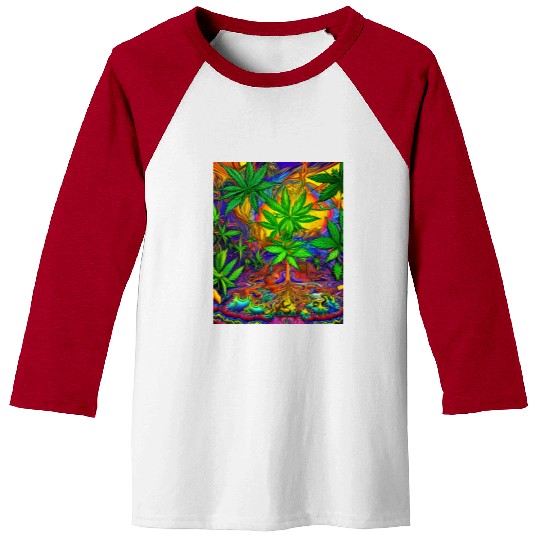 Psychedelic Colorful Cannabis Baseball Tees