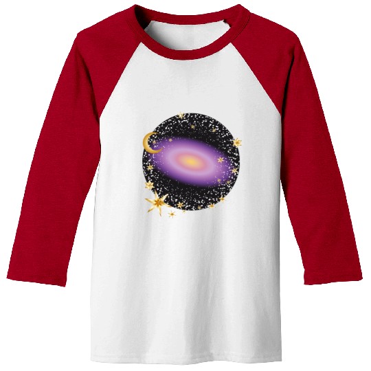 glowing violet galaxy with moon and stars Baseball Tees