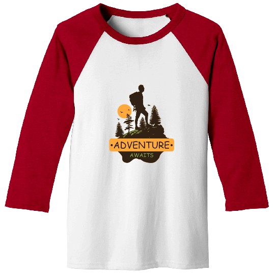 Adventure awaits print brown Baseball Tees