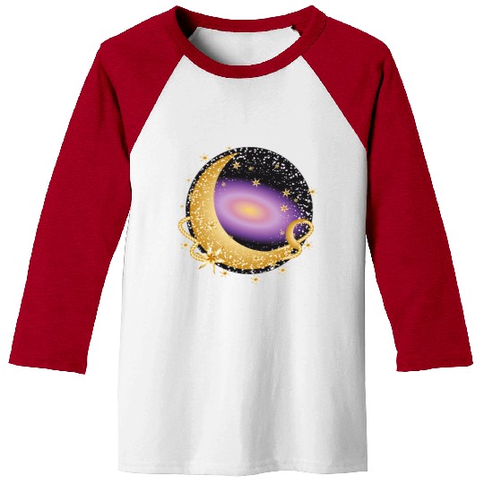 glowing violet galaxy with moon and stars Baseball Tees