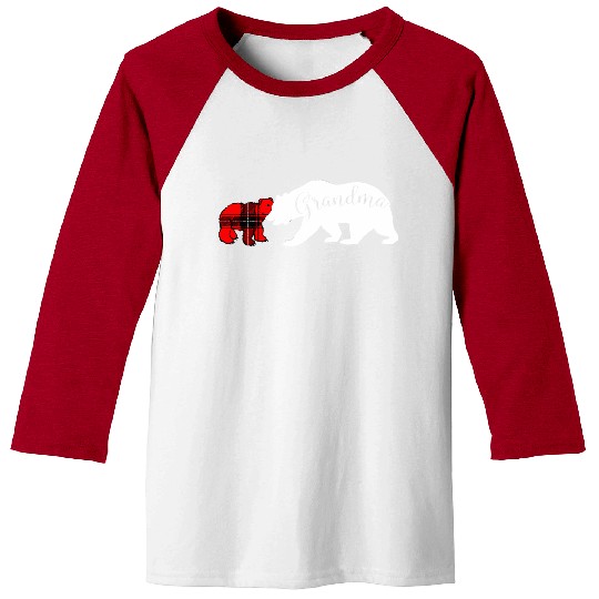 Grandma Bear Red Plaid Cub Mom Christmas Ladies Baseball Tees