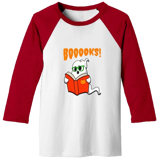 Funny Teacher Halloween Ghost Books Reading Baseball Tees