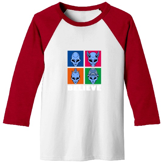 Funny Believe alien square Vintage 70s Alien Lover Baseball Tees