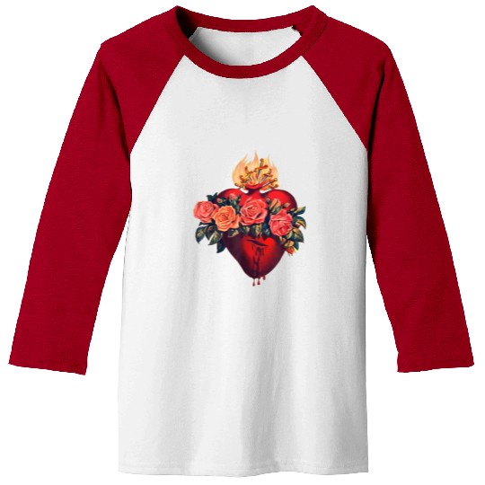 Sacred Heart of Jesus Christ Retro Sunset Art Cath Baseball Tees