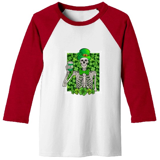 St Patrick's Day Skeleton Shamrock Lucky Baseball Tees