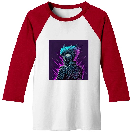 Synthwave Zombie Skull Baseball Tees