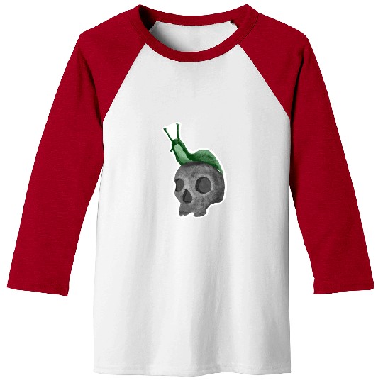 Green Snail on Skull Illustration Baseball Tees