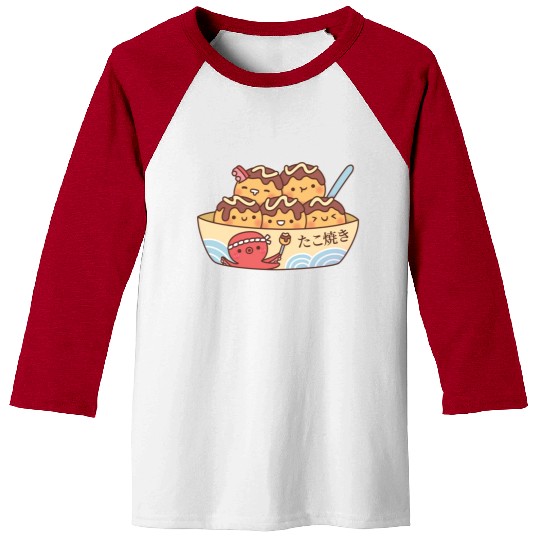 Kawaii Japanese Food Takoyaki Octopus Balls Baseball Tees