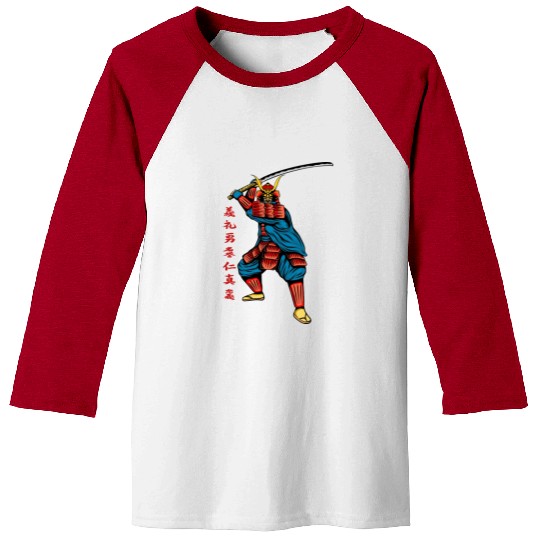 Japanese samurai warrior red writing mask Baseball Tees