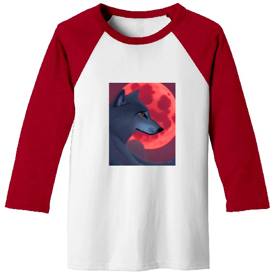 A Grey Wolf Staring at a Blood Moon Baseball Tees