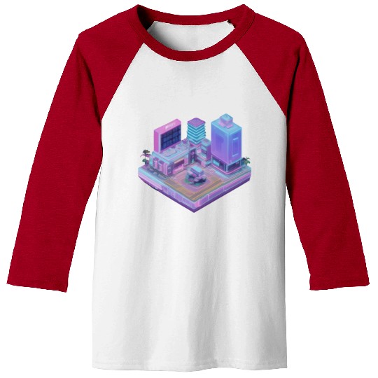 Future Cityscape - 3D Isometric Vaporwave Baseball Tees