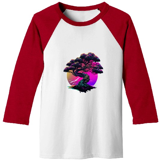 Synthwave Bonsai Tree Baseball Tees