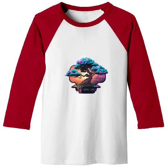 Synthwave Bonsai Tree Baseball Tees