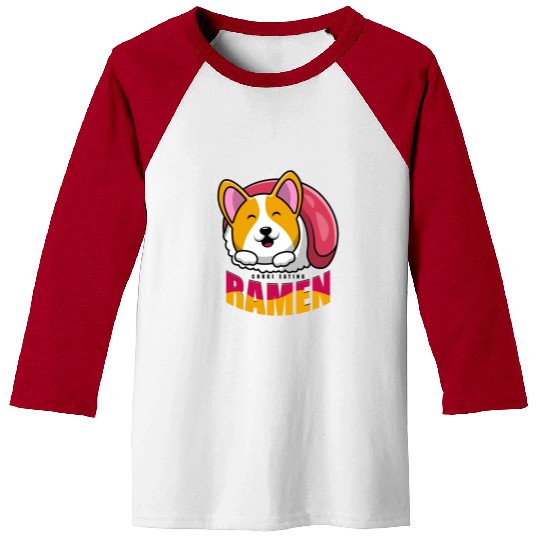 Corgi Eating Ramen Japanese Ramen Corgi Baseball Tees