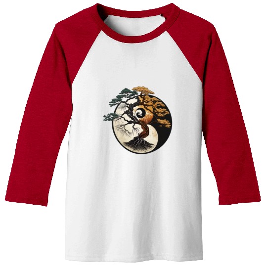 Yin and Yang Bonsai Tree Baseball Tees