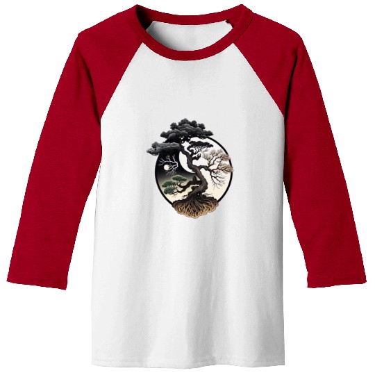 Yin and Yang Bonsai Tree Baseball Tees