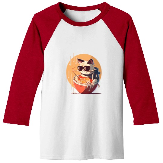 cat eating Chinese food,cute design for Meow lover Baseball Tees